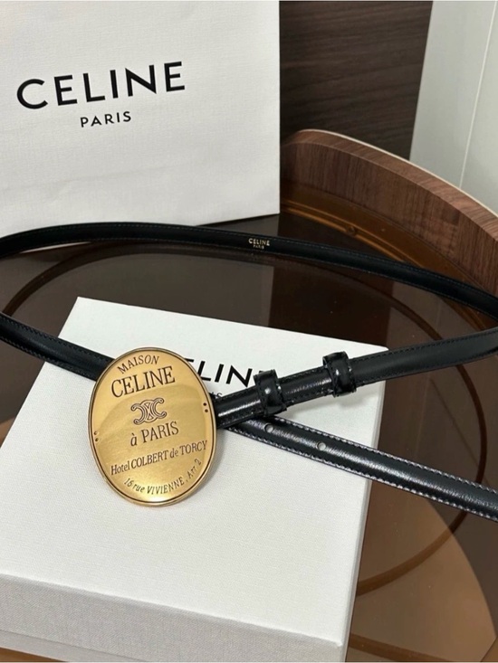 Celine Accessories - Celine Black Leather Belt with Gold Maison Medallion